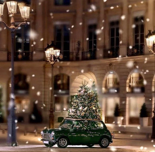 christmas tree on top of car