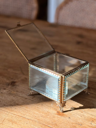 Antique French Beveled Glass Casket with Gilt Mounts and Claw Feet