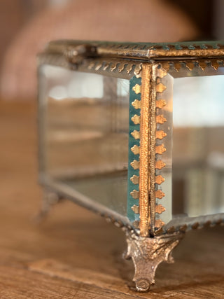 Antique French Beveled Glass Casket with Gilt Mounts and Claw Feet