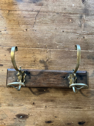 Brass and Oak Coat Rack