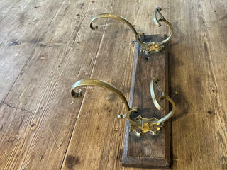 Brass and Oak Coat Rack