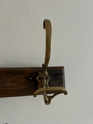 Brass and Oak Coat Rack