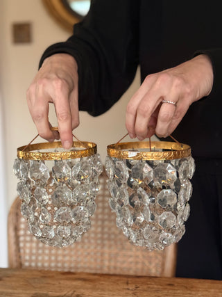 Petite French Crystal Basket Chandeliers