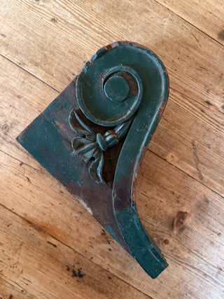 Antique European Carved Wooden Architectural Fragment with Scroll and Bow