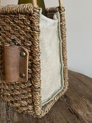 Wood and Linen Wine Carriers