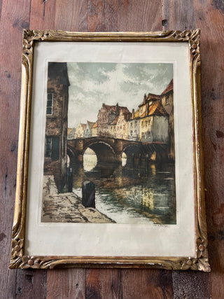 European Bridge Artwork in Gilt Frame