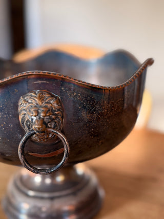 Antique Lion Head Bowl on Pedestal