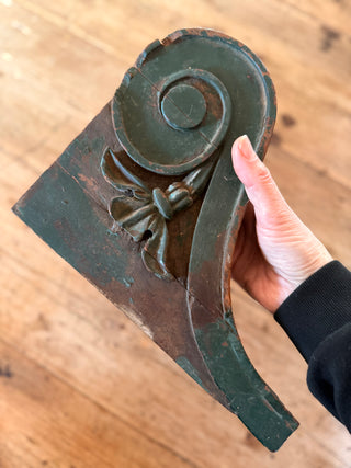 Antique European Carved Wooden Architectural Fragment with Scroll and Bow