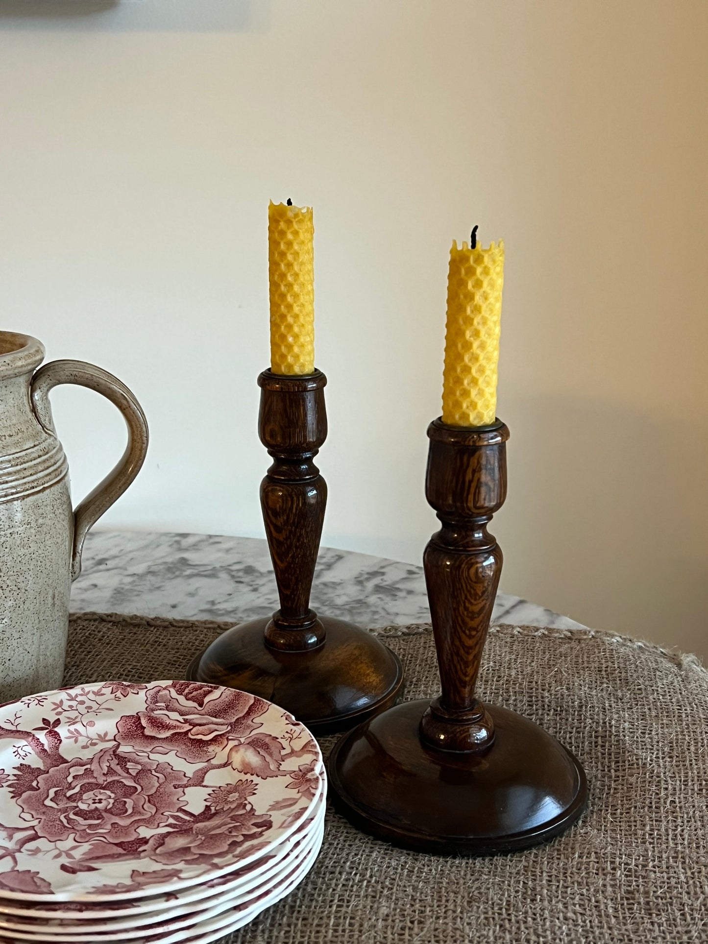 Turned Oak Candle Stick Set