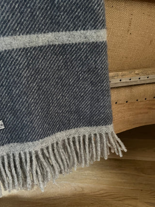 Country Living Powys Blue Welsh Wool Blanket