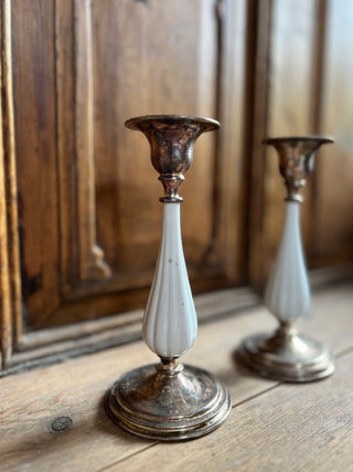 Maison de Chabris Silver and White Glass Candlesticks