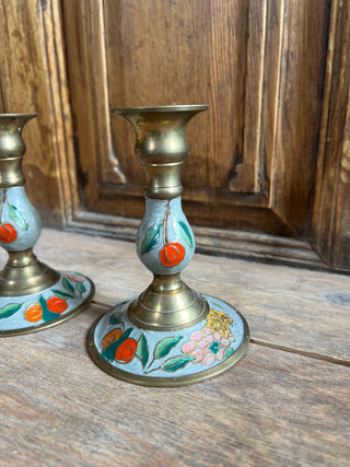 Maison de Chabris Brass and Enamel Candlesticks