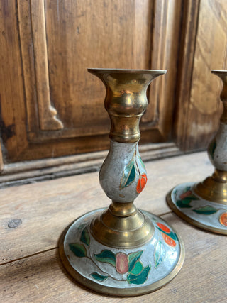 Maison de Chabris Brass and Enamel Candlesticks