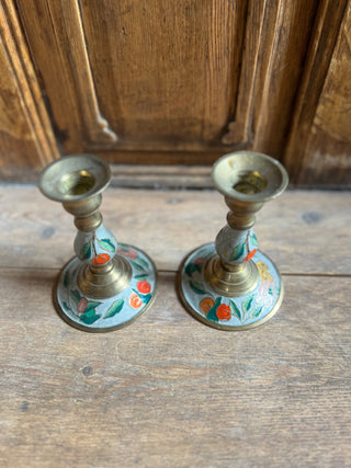 Maison de Chabris Brass and Enamel Candlesticks