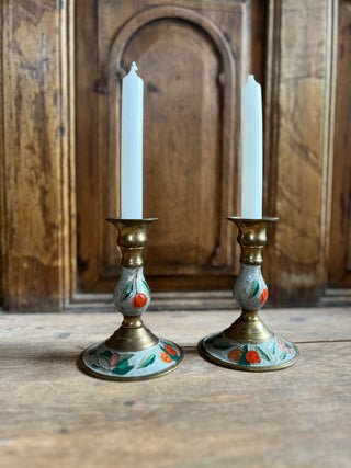 Maison de Chabris Brass and Enamel Candlesticks