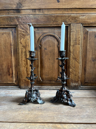 Maison de Chabris Ornate Brass Candlesticks