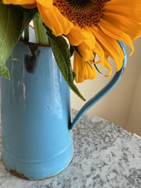 French Blue Enamel Water Pitcher