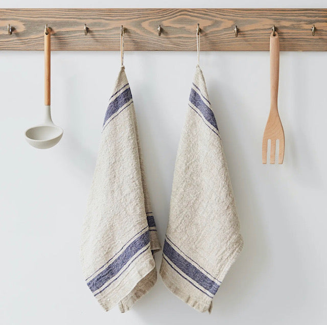 Blue Stripe Vintage Linen Kitchen Towel