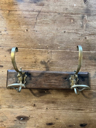 Brass and Oak Coat Rack