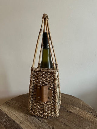 Wood and Linen Wine Carriers